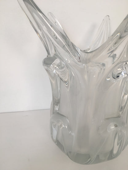 Midcentury French Molded Crystal Fluted Vase — detail 3