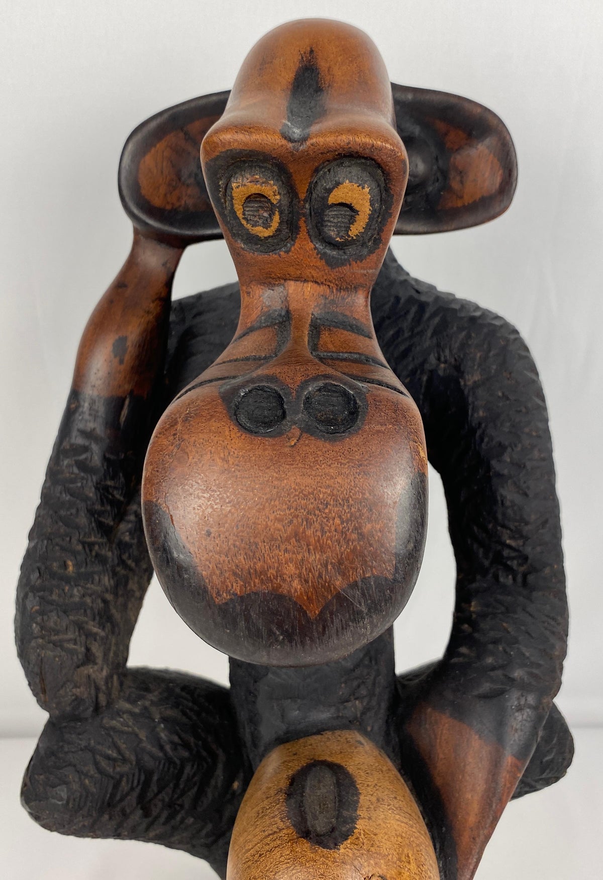 Hand-Carved Wooden African Monkey Sculpture — detail 2