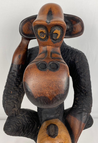 Hand-Carved Wooden African Monkey Sculpture — detail 2