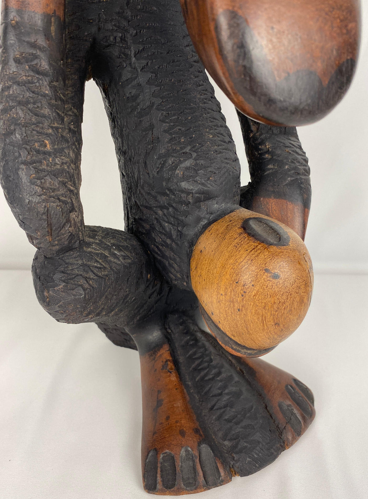 Hand-Carved Wooden African Monkey Sculpture — detail 3
