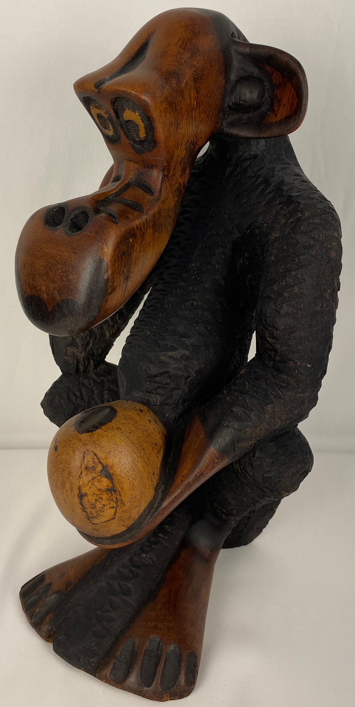 Hand-Carved Wooden African Monkey Sculpture — detail 4
