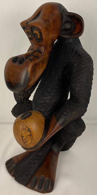 Hand-Carved Wooden African Monkey Sculpture — detail 4