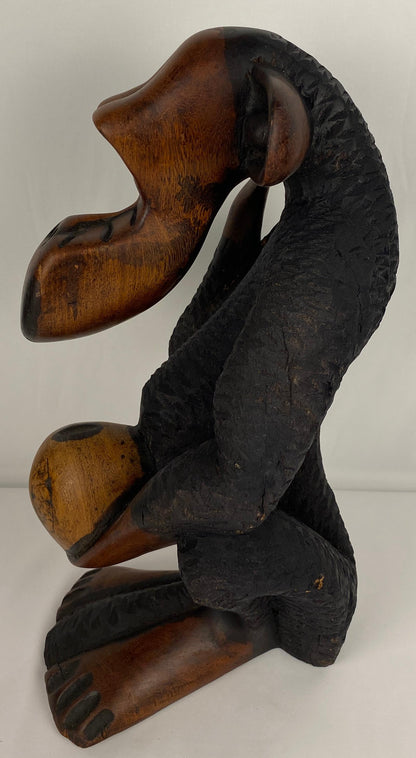 Hand-Carved Wooden African Monkey Sculpture — detail 5