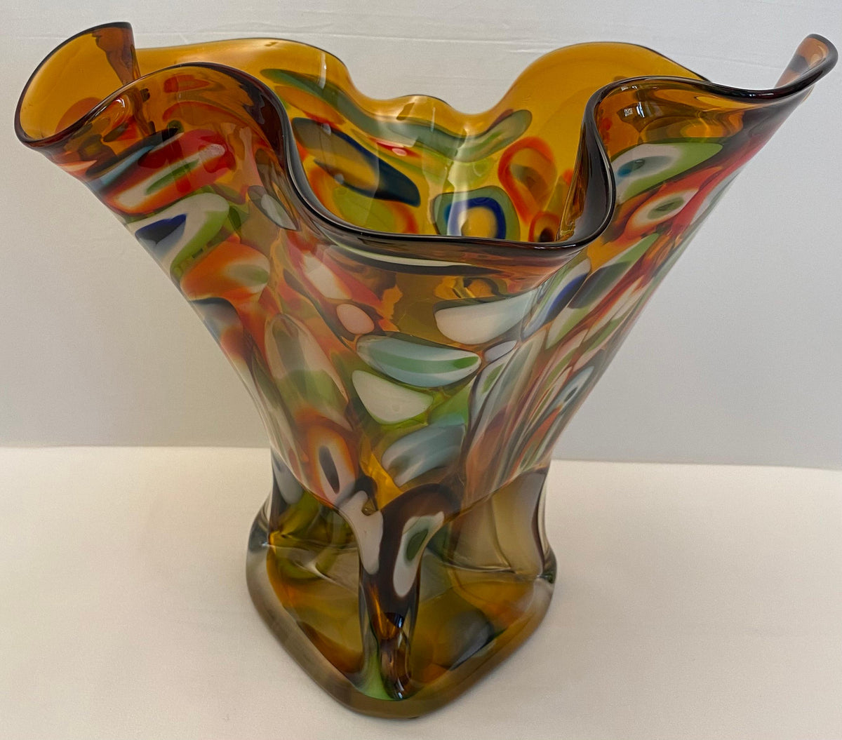 Large Multicolored Art Glass Vase, Handkerchief Design Glass Vase — detail 9