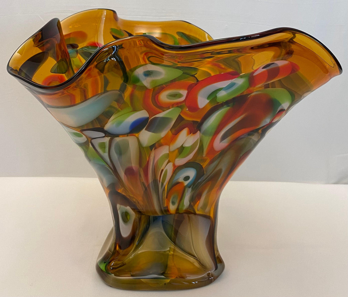 Large Multicolored Art Glass Vase, Handkerchief Design Glass Vase — detail 8