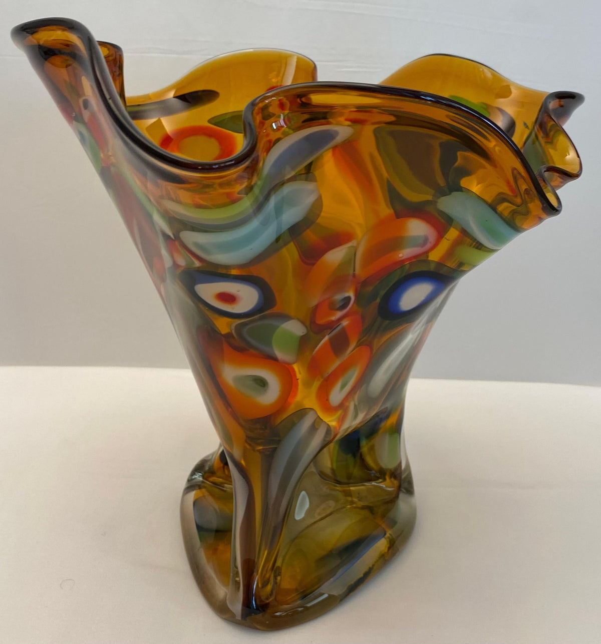 Large Multicolored Art Glass Vase, Handkerchief Design Glass Vase — detail 5
