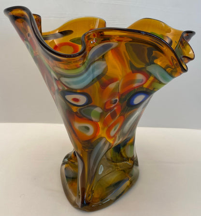 Large Multicolored Art Glass Vase, Handkerchief Design Glass Vase — detail 5
