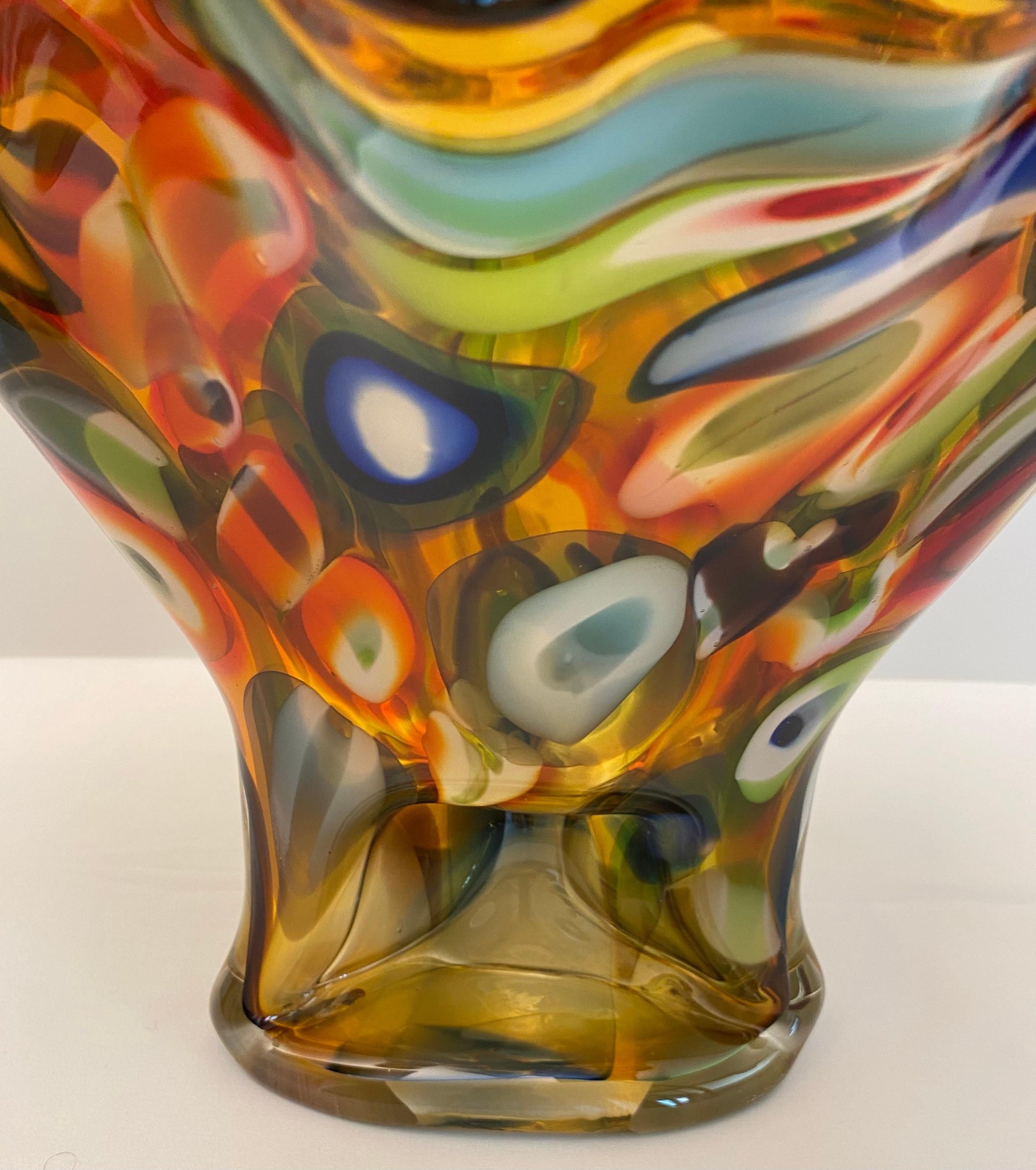 Large Multicolored Art Glass Vase, Handkerchief Design Glass Vase — detail 4