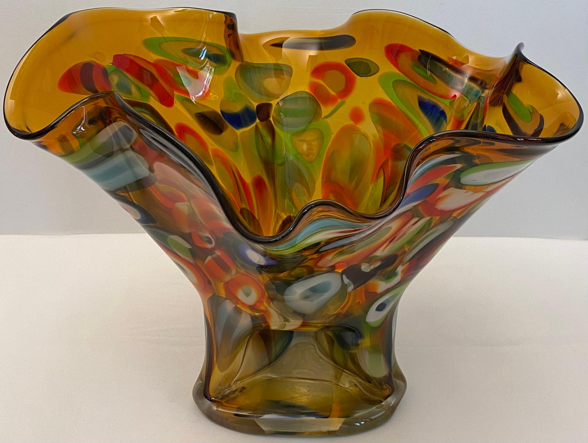 Large Multicolored Art Glass Vase, Handkerchief Design Glass Vase — detail 3