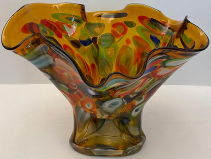 Large Multicolored Art Glass Vase, Handkerchief Design Glass Vase — detail 3