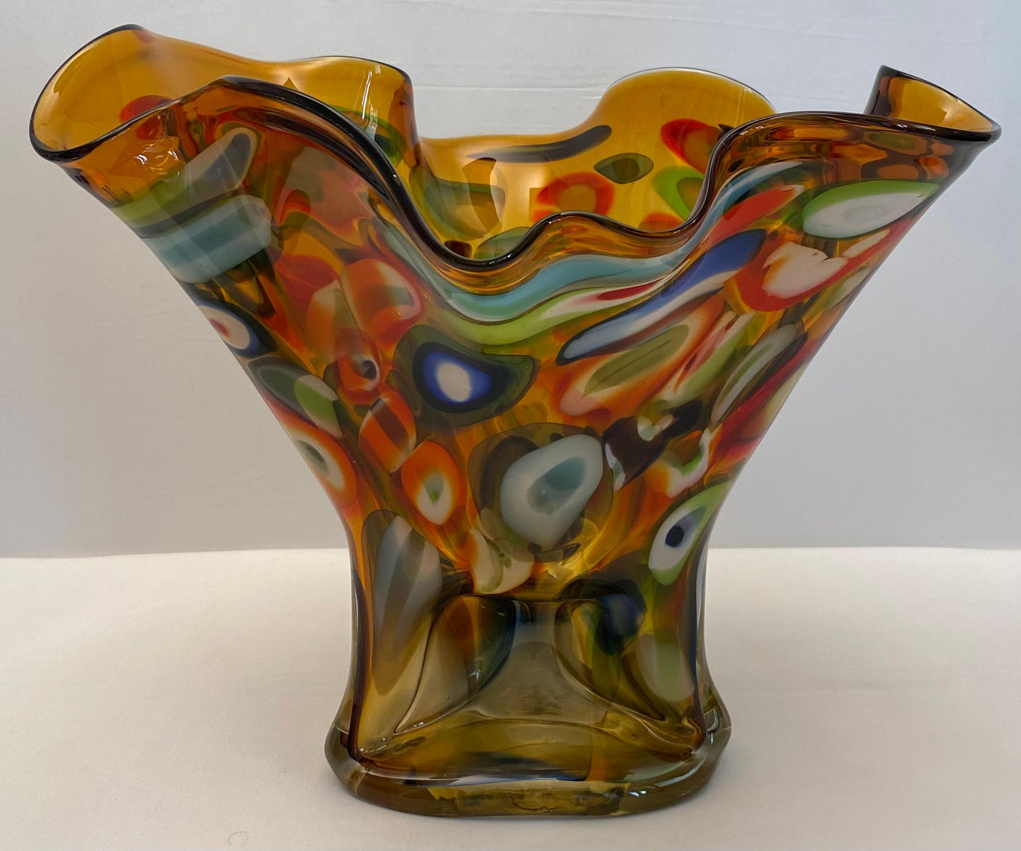 Large Multicolored Art Glass Vase, Handkerchief Design Glass Vase — detail 2