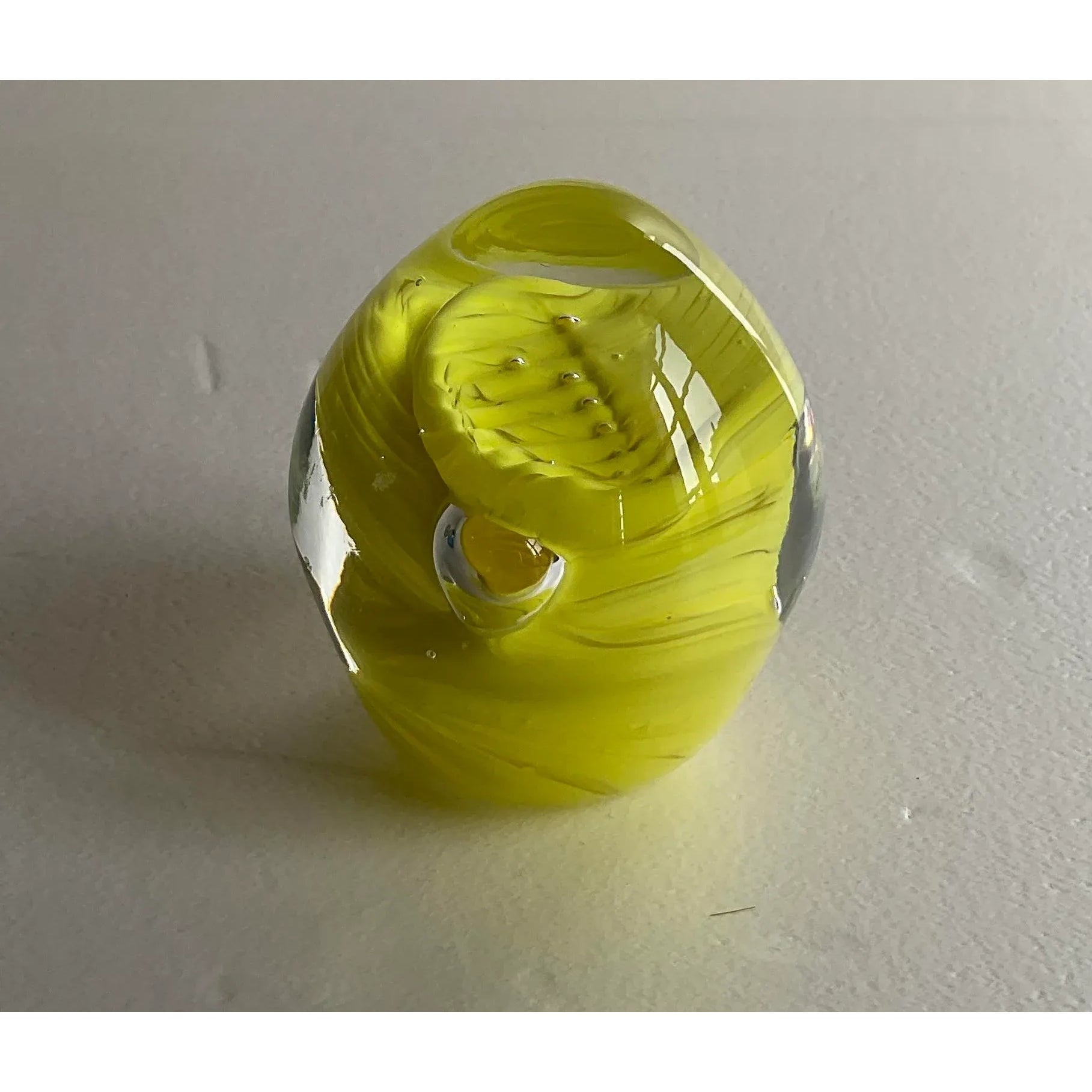 Murano Art Glass Paperweight Yellow Modern Desk Accessory — detail 4