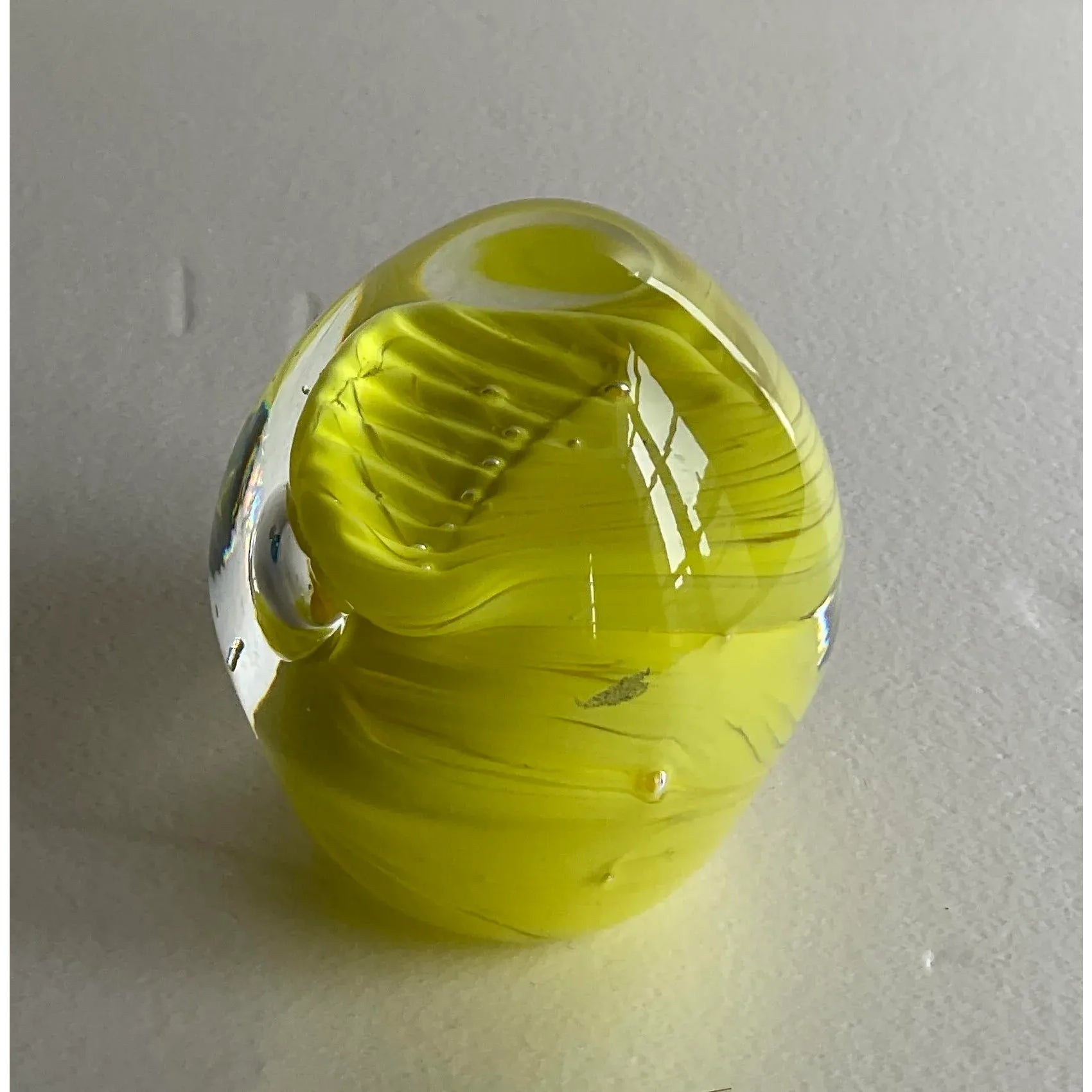 Murano Art Glass Paperweight Yellow Modern Desk Accessory — detail 3