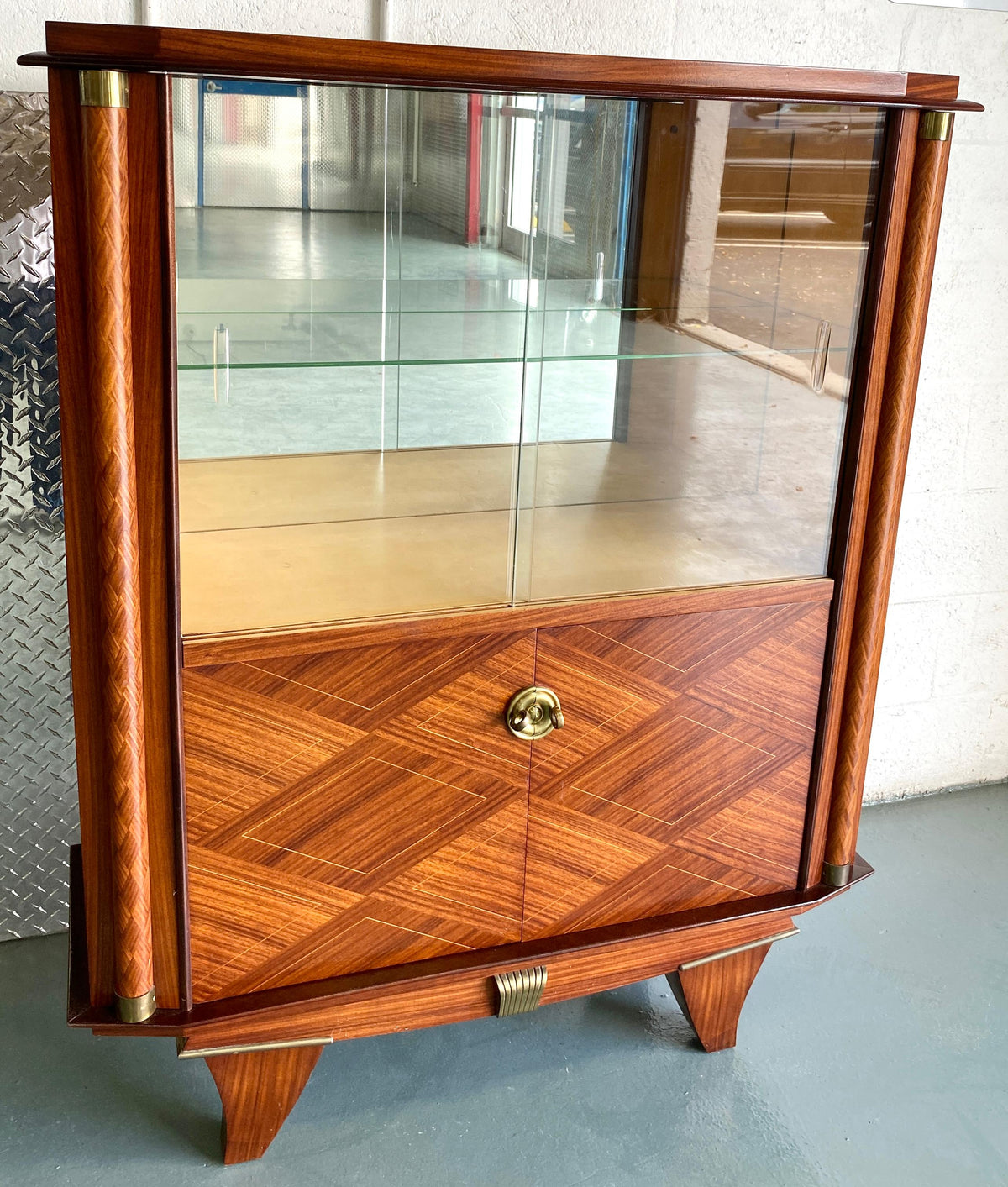 Modernist Dry Bar Cabinet attrib to Jules Leleu, French Art Deco Dry Bar Cabinet — detail 3