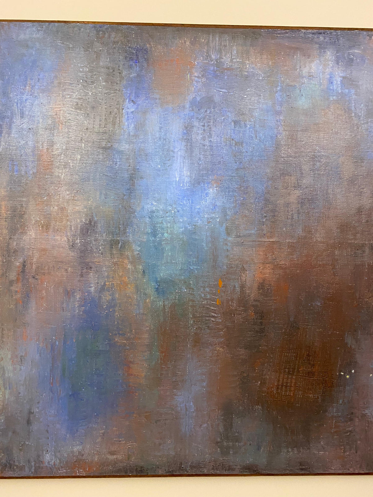Large Blue Abstract Oil on Canvas Painting by C. Azuelos — detail 2