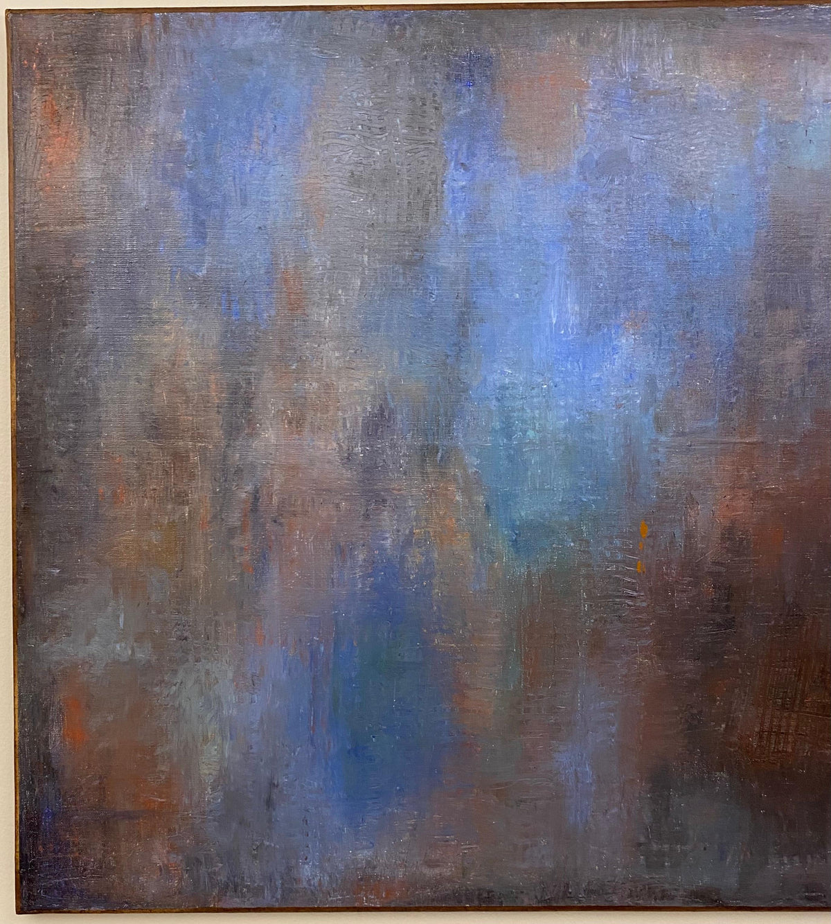 Large Blue Abstract Oil on Canvas Painting by C. Azuelos — detail 5