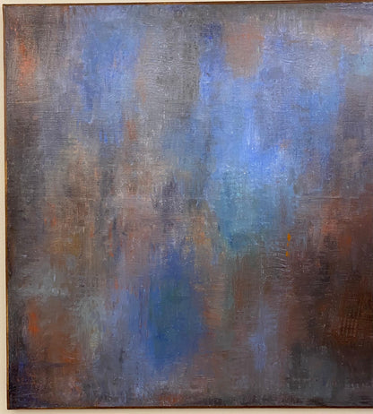 Large Blue Abstract Oil on Canvas Painting by C. Azuelos — detail 5