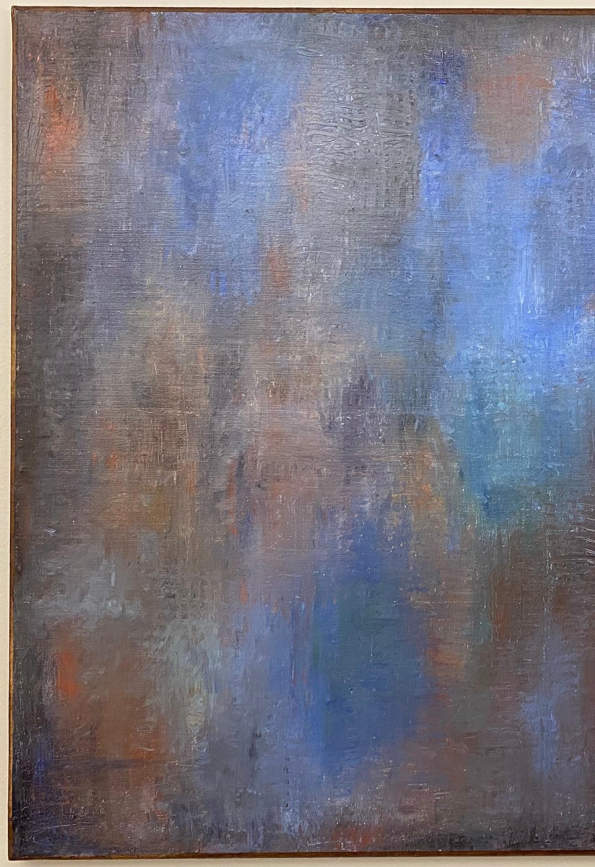 Large Blue Abstract Oil on Canvas Painting by C. Azuelos — detail 6
