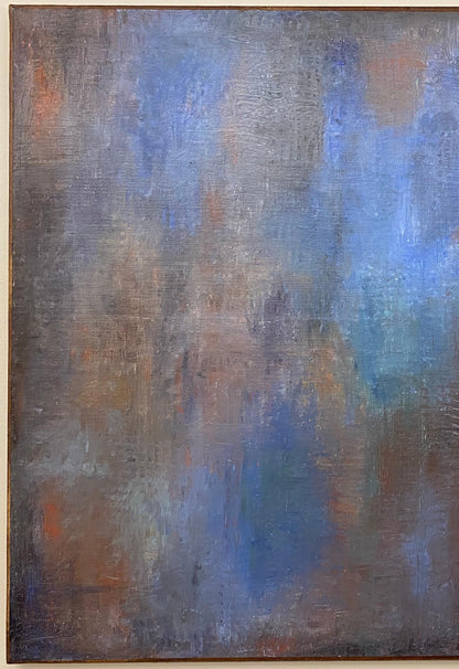 Large Blue Abstract Oil on Canvas Painting by C. Azuelos — detail 6