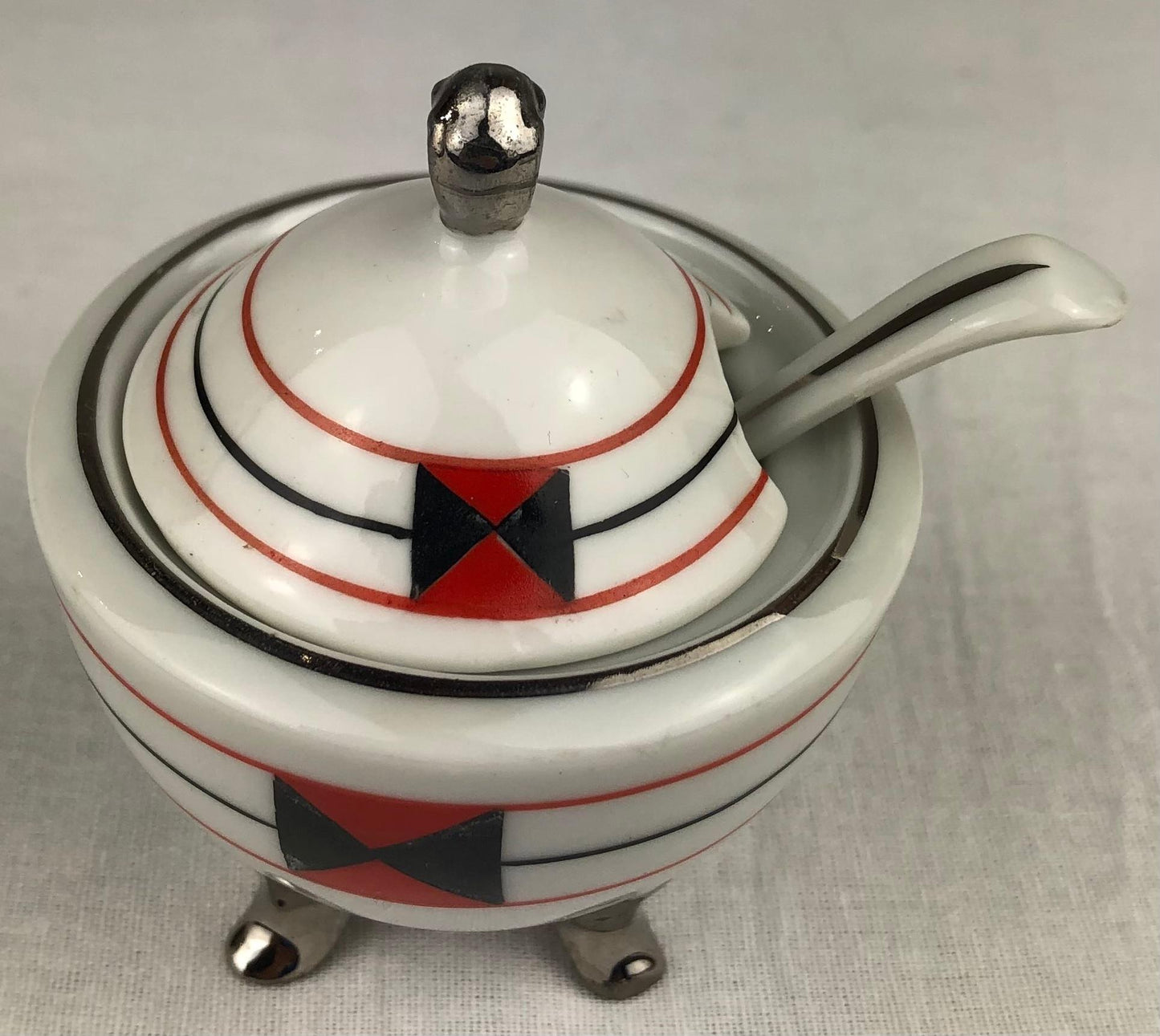 20th Century Oil Vinegar and Mustard Serving Set Mounted Porcelain — detail 2