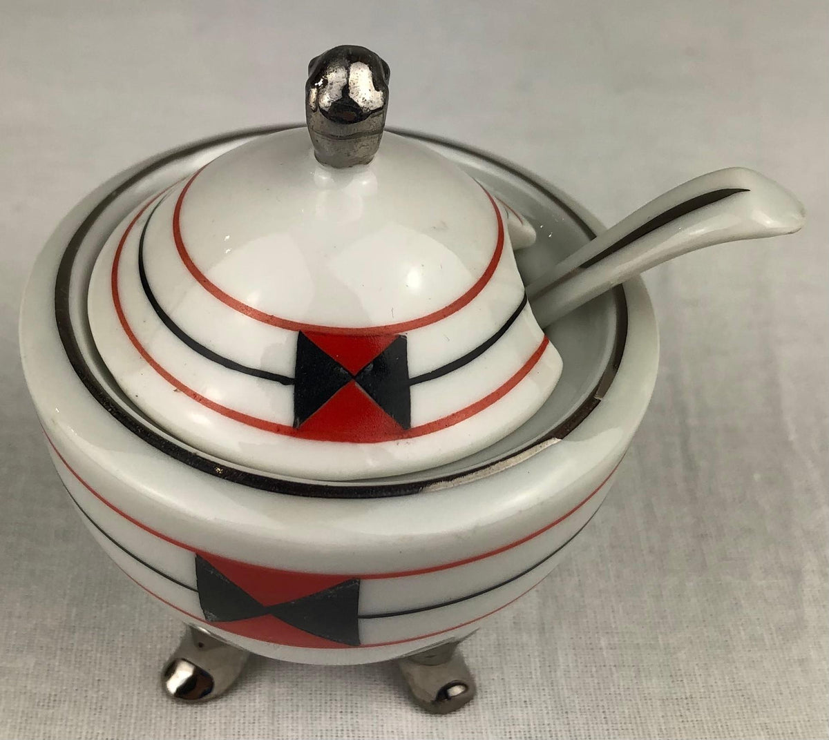 20th Century Oil Vinegar and Mustard Serving Set Mounted Porcelain — detail 2