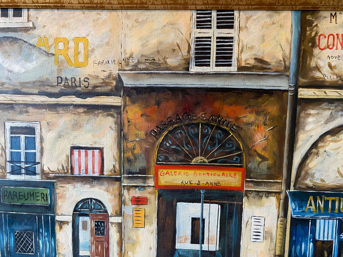 Contemporary Oil on Canvas Painting of French Storefronts Signed Rossini — detail 10