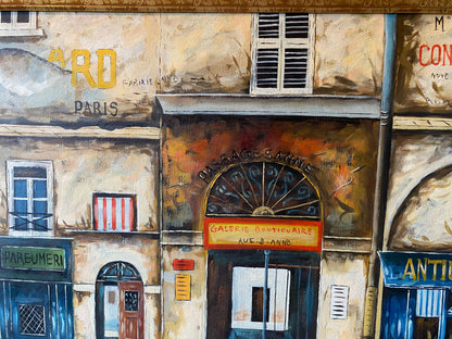 Contemporary Oil on Canvas Painting of French Storefronts Signed Rossini — detail 10