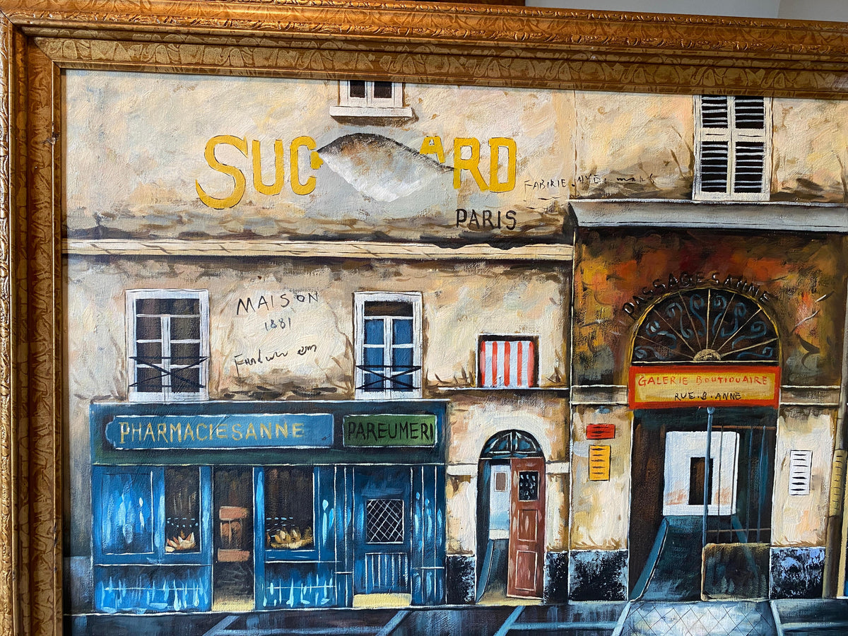 Contemporary Oil on Canvas Painting of French Storefronts Signed Rossini — detail 11