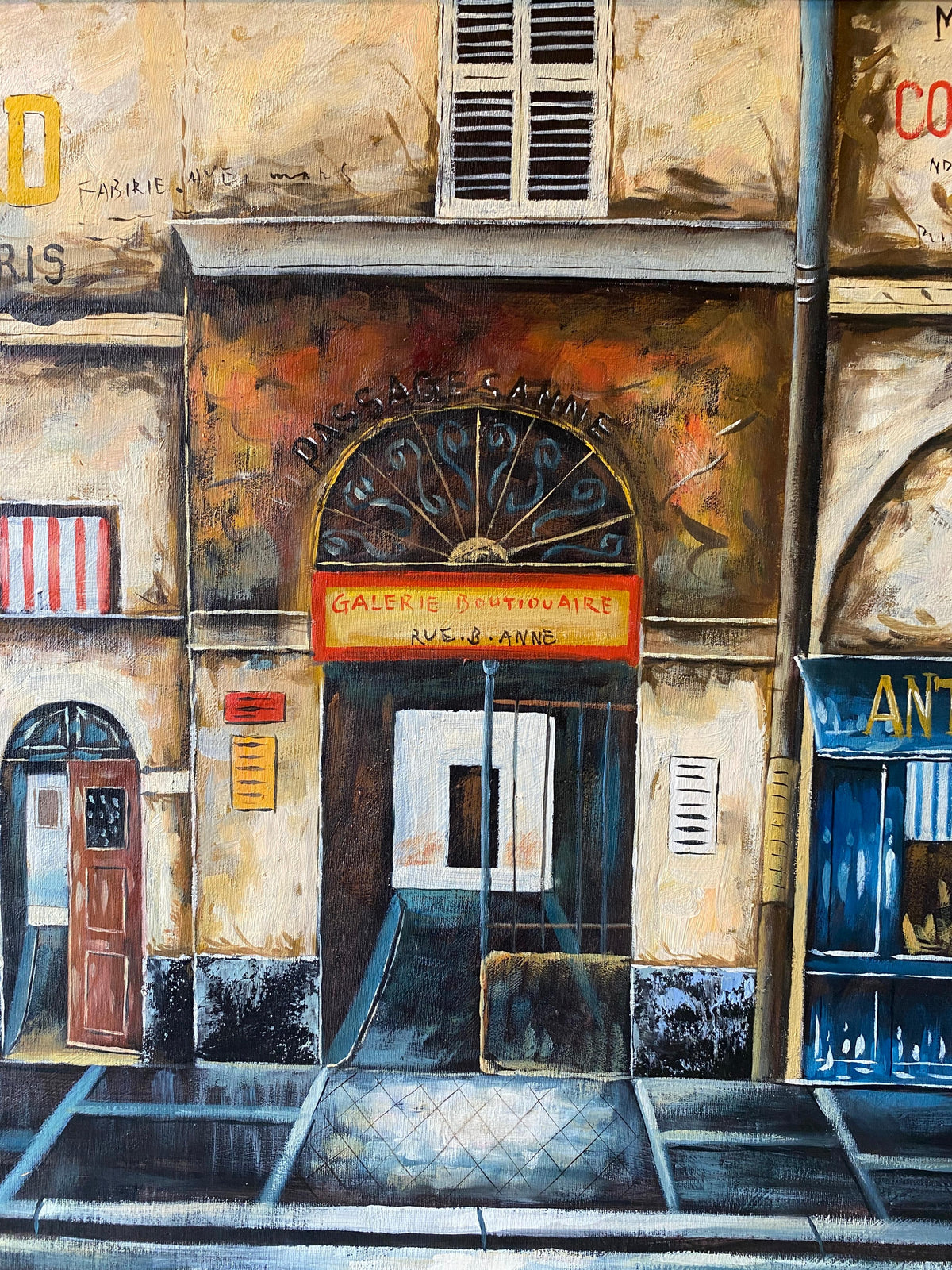 Contemporary Oil on Canvas Painting of French Storefronts Signed Rossini — detail 5