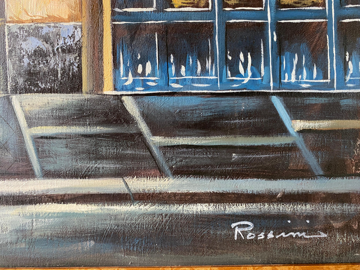 Contemporary Oil on Canvas Painting of French Storefronts Signed Rossini — detail 7