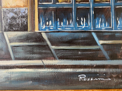 Contemporary Oil on Canvas Painting of French Storefronts Signed Rossini — detail 7