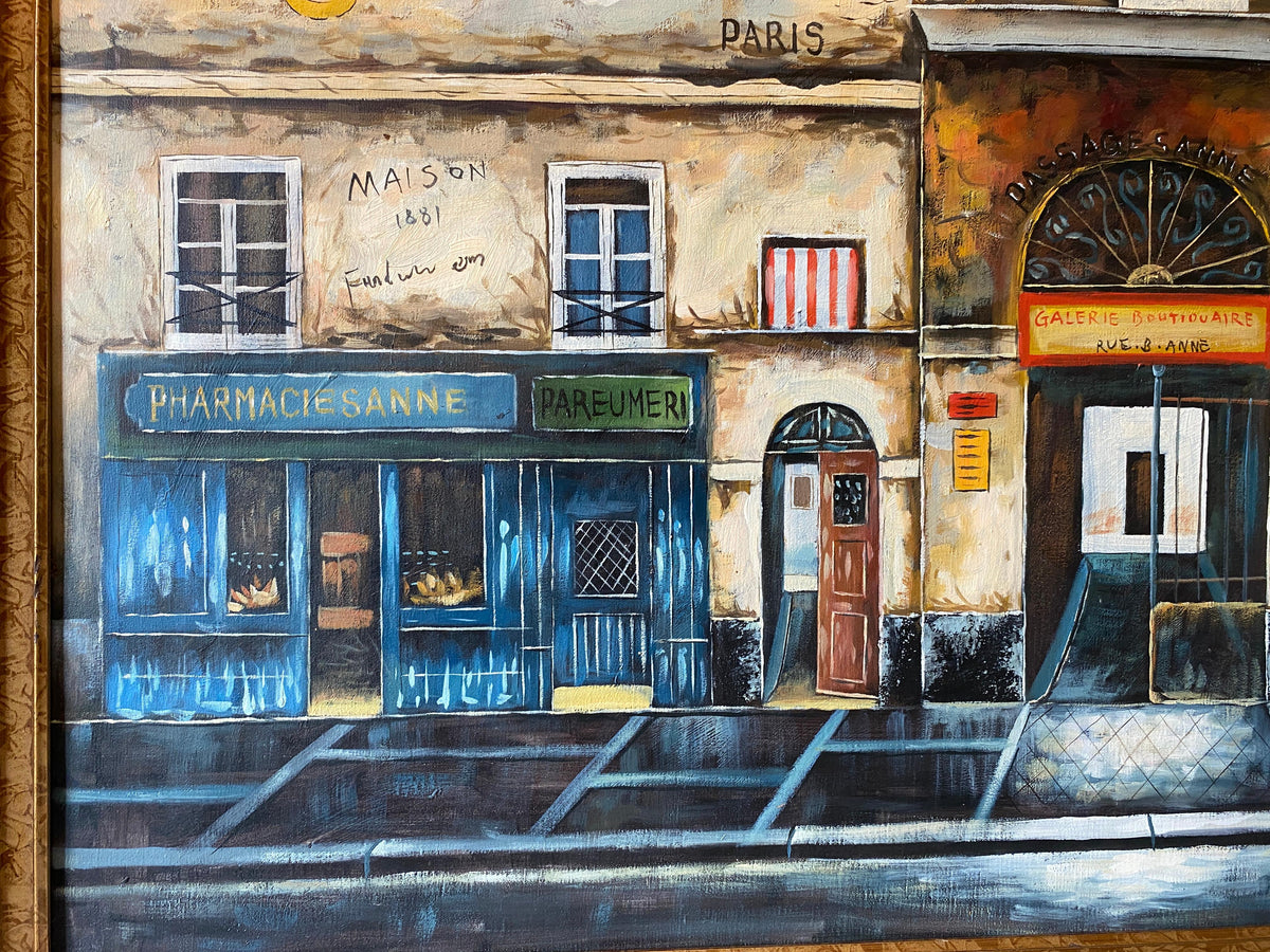 Contemporary Oil on Canvas Painting of French Storefronts Signed Rossini — detail 8