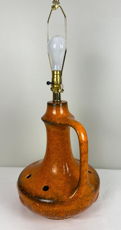 French Mid-Century Ceramic Table Lamp Orange — detail 4