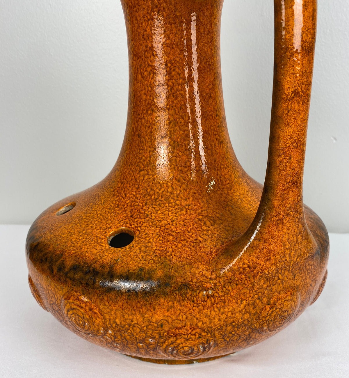 French Mid-Century Ceramic Table Lamp Orange — detail 5