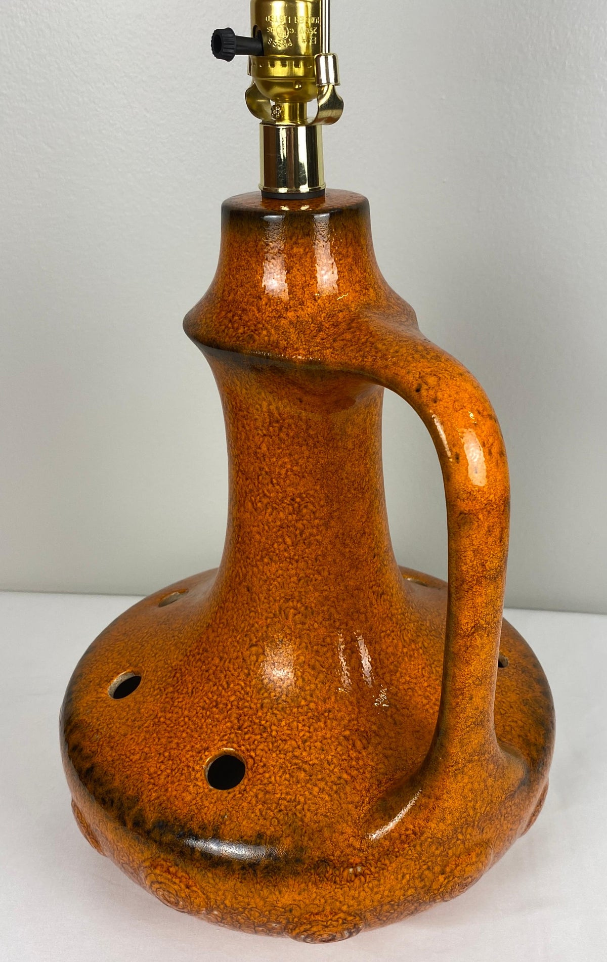 French Mid-Century Ceramic Table Lamp Orange — detail 6