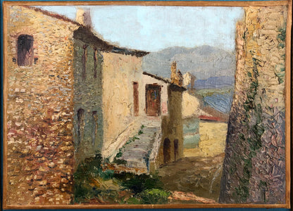 Original Oil Painting of the French Cote d'Azur Village Cagnes — detail 5