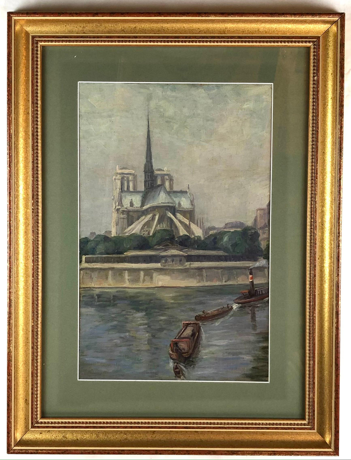 Oil on Canvas Painting of Notre Dame Cathedral and the Seine in Paris, France — detail 5