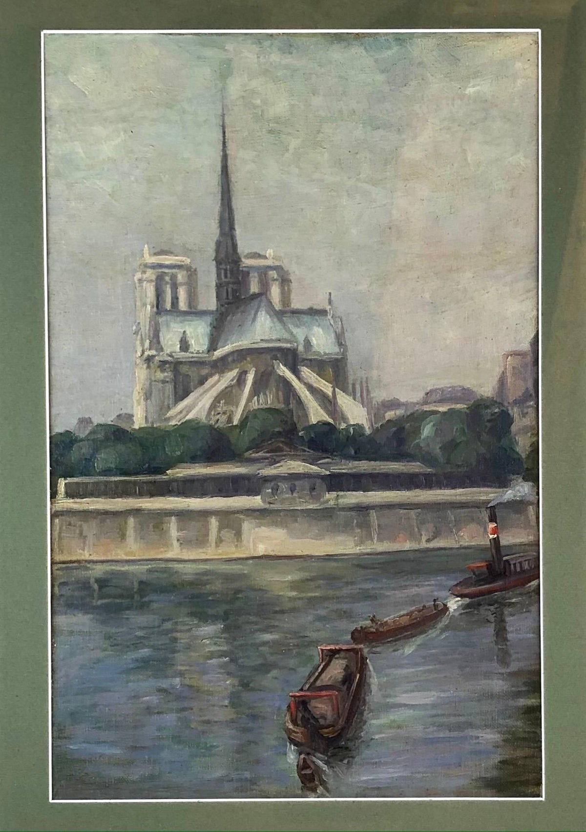 Oil on Canvas Painting of Notre Dame Cathedral and the Seine in Paris, France — detail 2