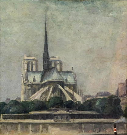 Oil on Canvas Painting of Notre Dame Cathedral and the Seine in Paris, France — detail 3