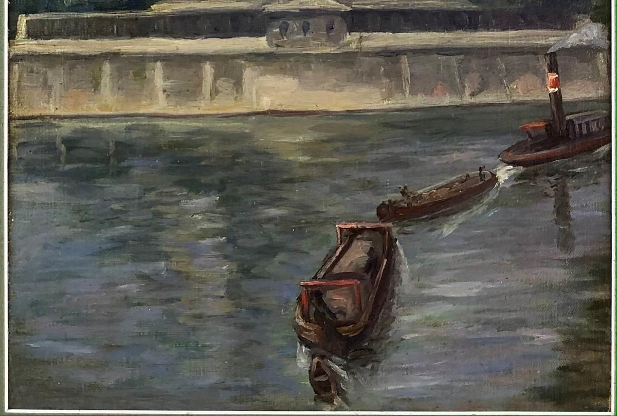 Oil on Canvas Painting of Notre Dame Cathedral and the Seine in Paris, France — detail 4