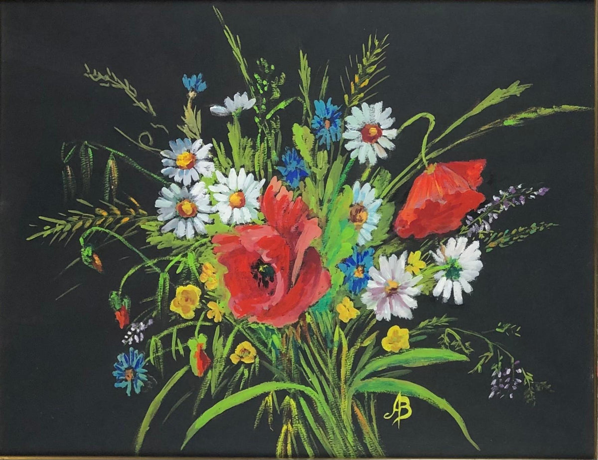 French Oil Painting Bouquet of Flowers, Signed — detail 2