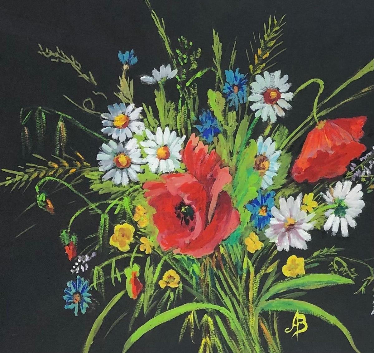 French Oil Painting Bouquet of Flowers, Signed — detail 3