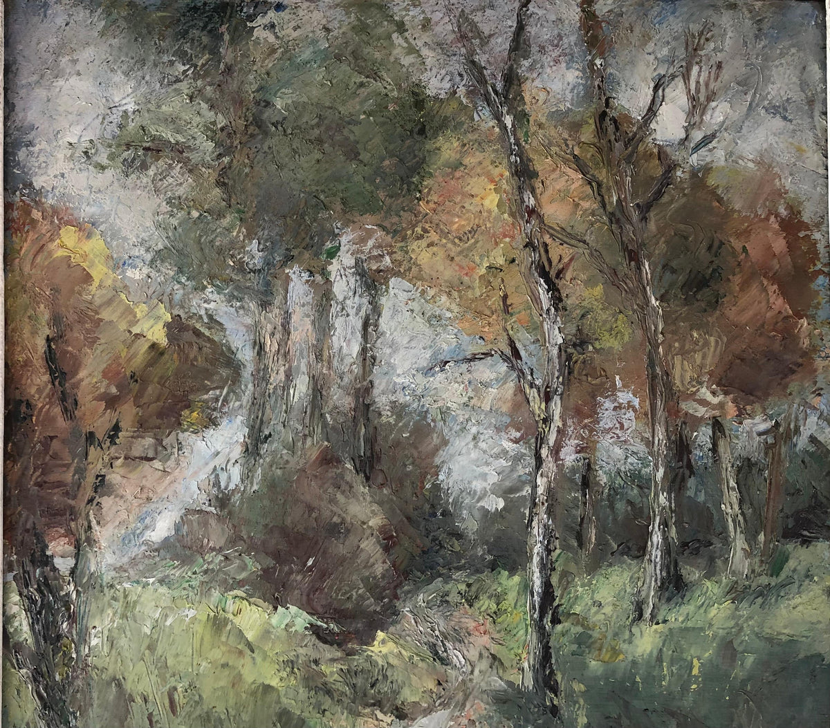 Original French Oil Painting of a Country Scene by Marcelle Papillaud — detail 5