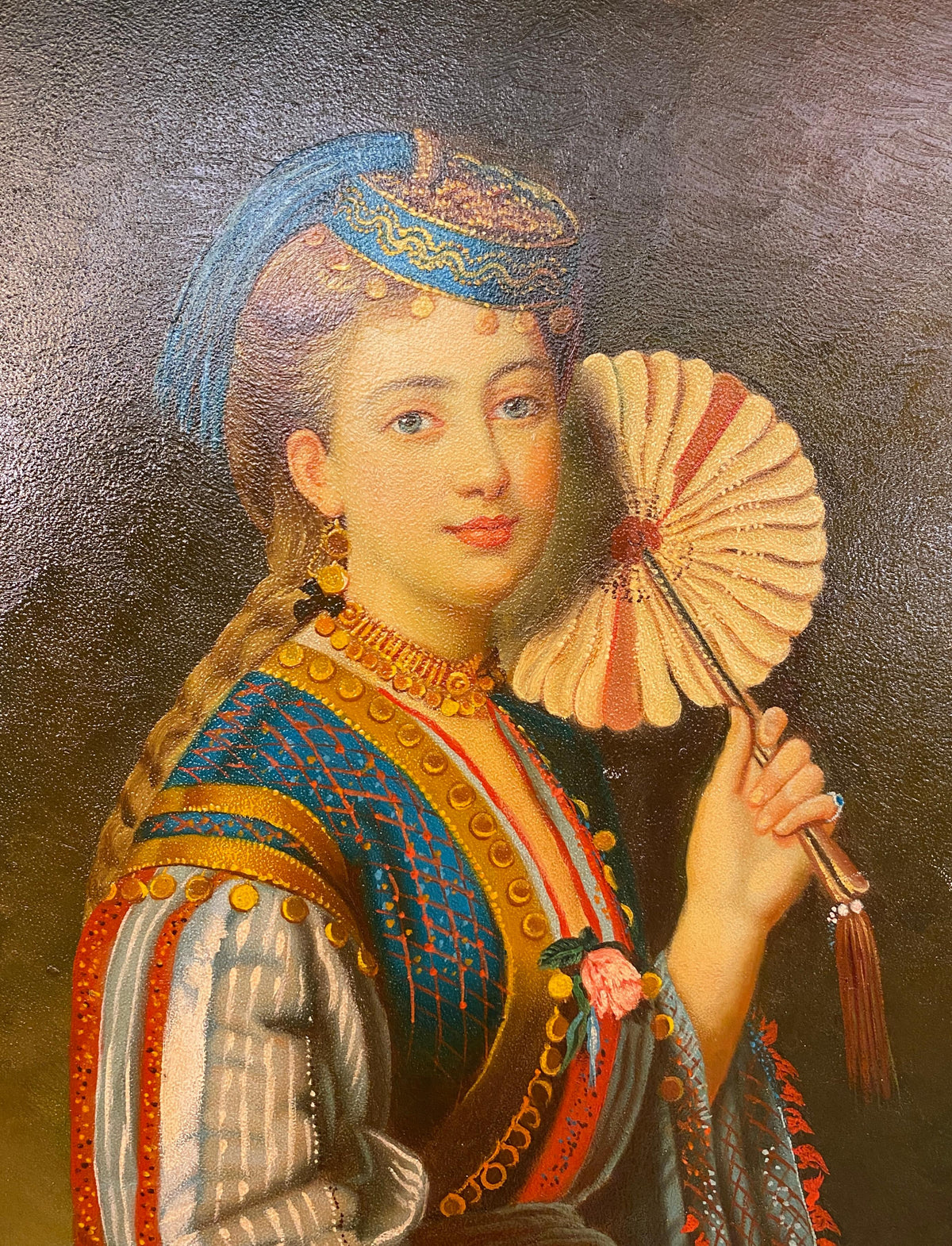 Oil Painting Portrait of a Lady Dressed in Ottoman Style Costume, Certified — detail 8