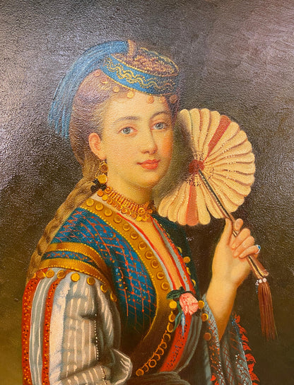 Oil Painting Portrait of a Lady Dressed in Ottoman Style Costume, Certified — detail 8
