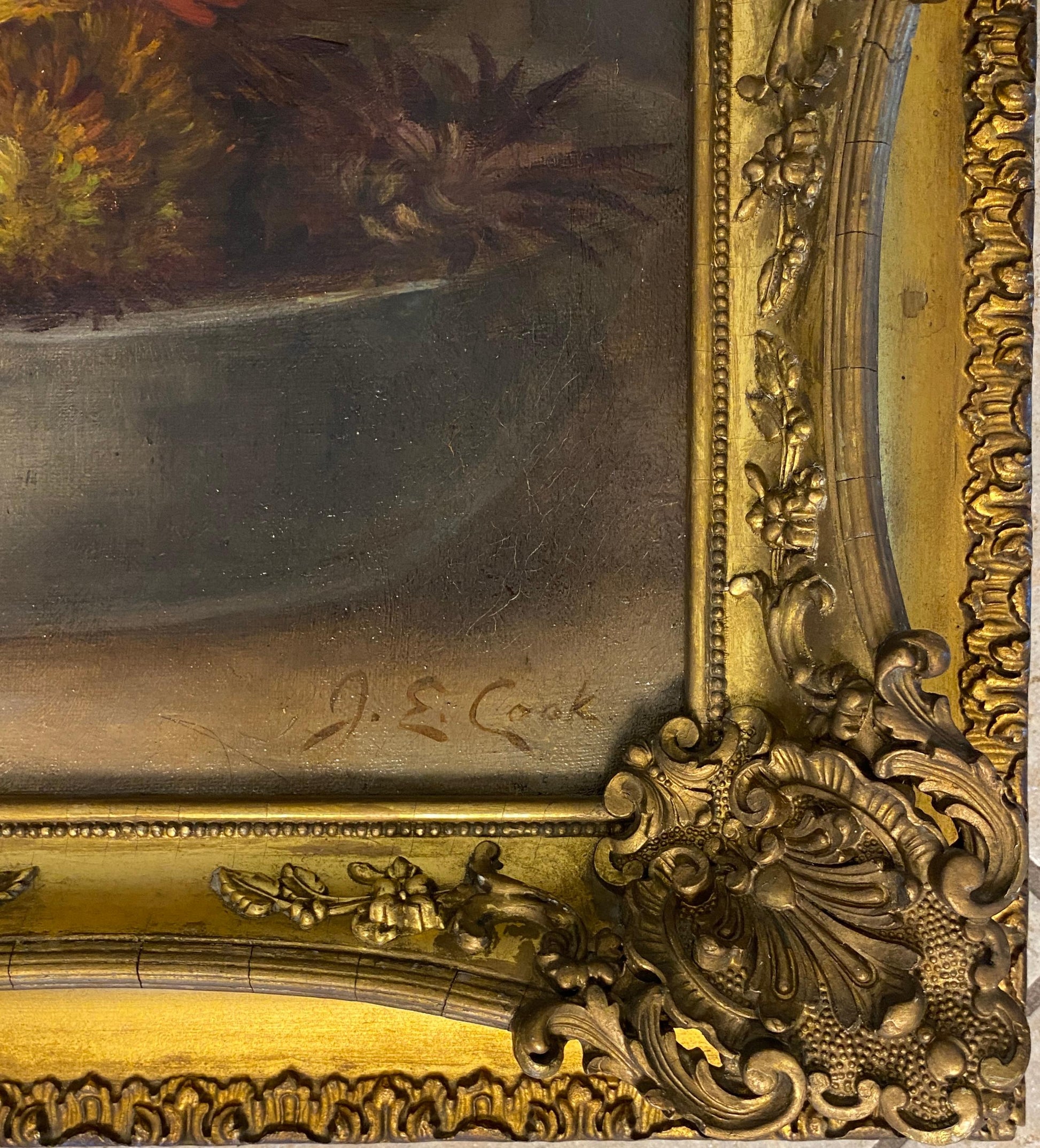Still Life Oil Painting of Flowers 20th Century, Signed J.E. Cook — detail 3