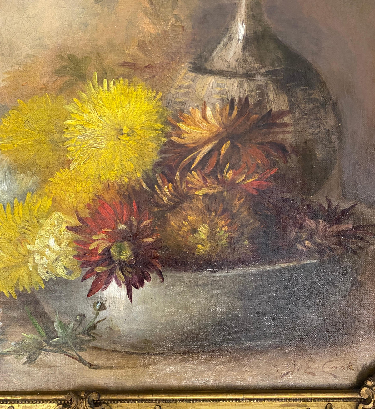Still Life Oil Painting of Flowers 20th Century, Signed J.E. Cook — detail 6