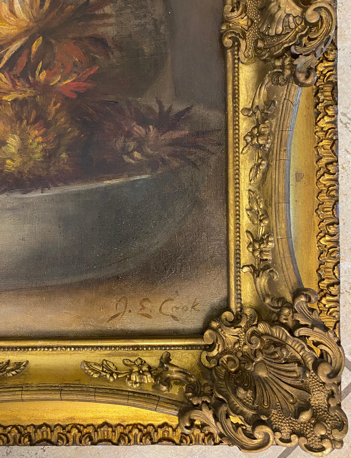 Still Life Oil Painting of Flowers 20th Century, Signed J.E. Cook — detail 8