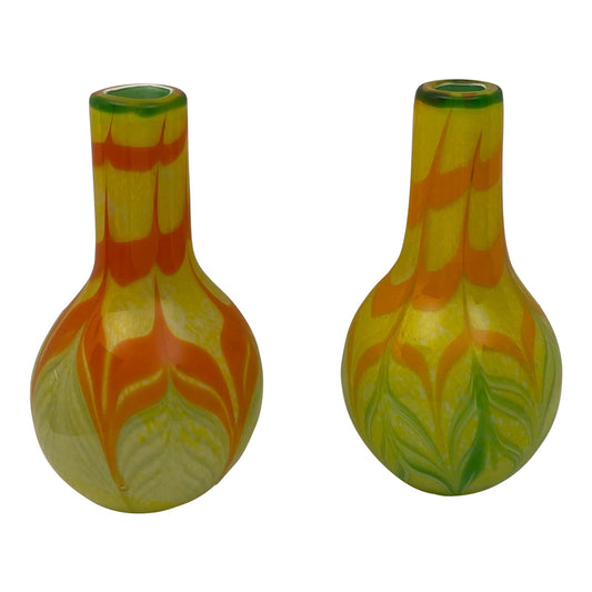Pair of Murano Art Glass Vases, Mid Century Multi-colored Decorative Vases