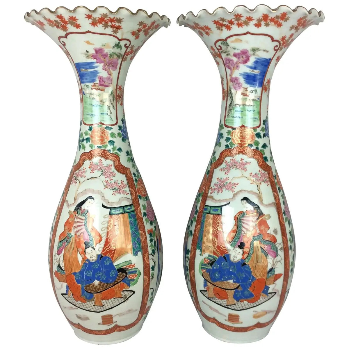 Large Pair of 19th Century Japanese Imari Porcelain Floor Vases, Meiji Period